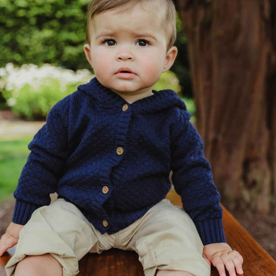 Boys EGG New York Tops | Bubble Knit Carson Hoodie Navy