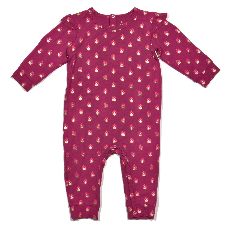 Baby EGG New York Baby Rompers | Metallic Ikat Juni Romper Maroon Print