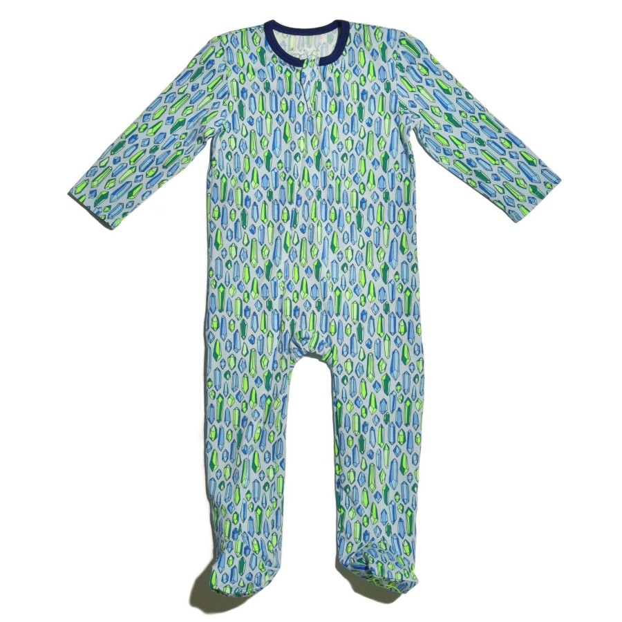 Baby EGG New York Zipper Footies | Blue Gemstone Classic Zipper Footie Blue Print