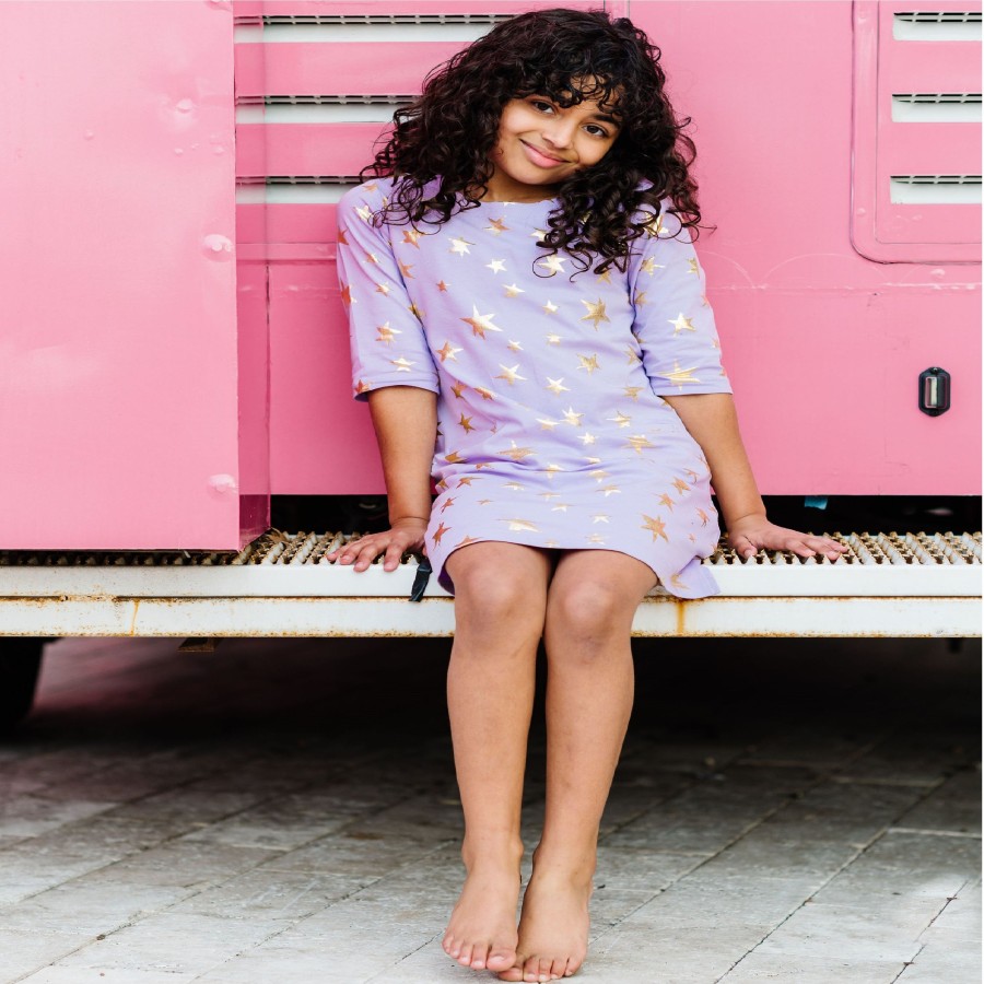 Girls EGG New York Dresses + Rompers | Metallic Star Elsie Dress Purple